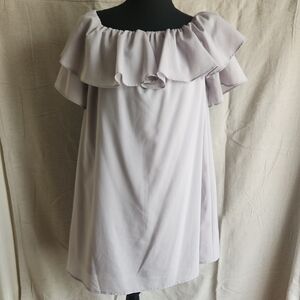 Off-Shoulder Ruffle Dress in Light Gray